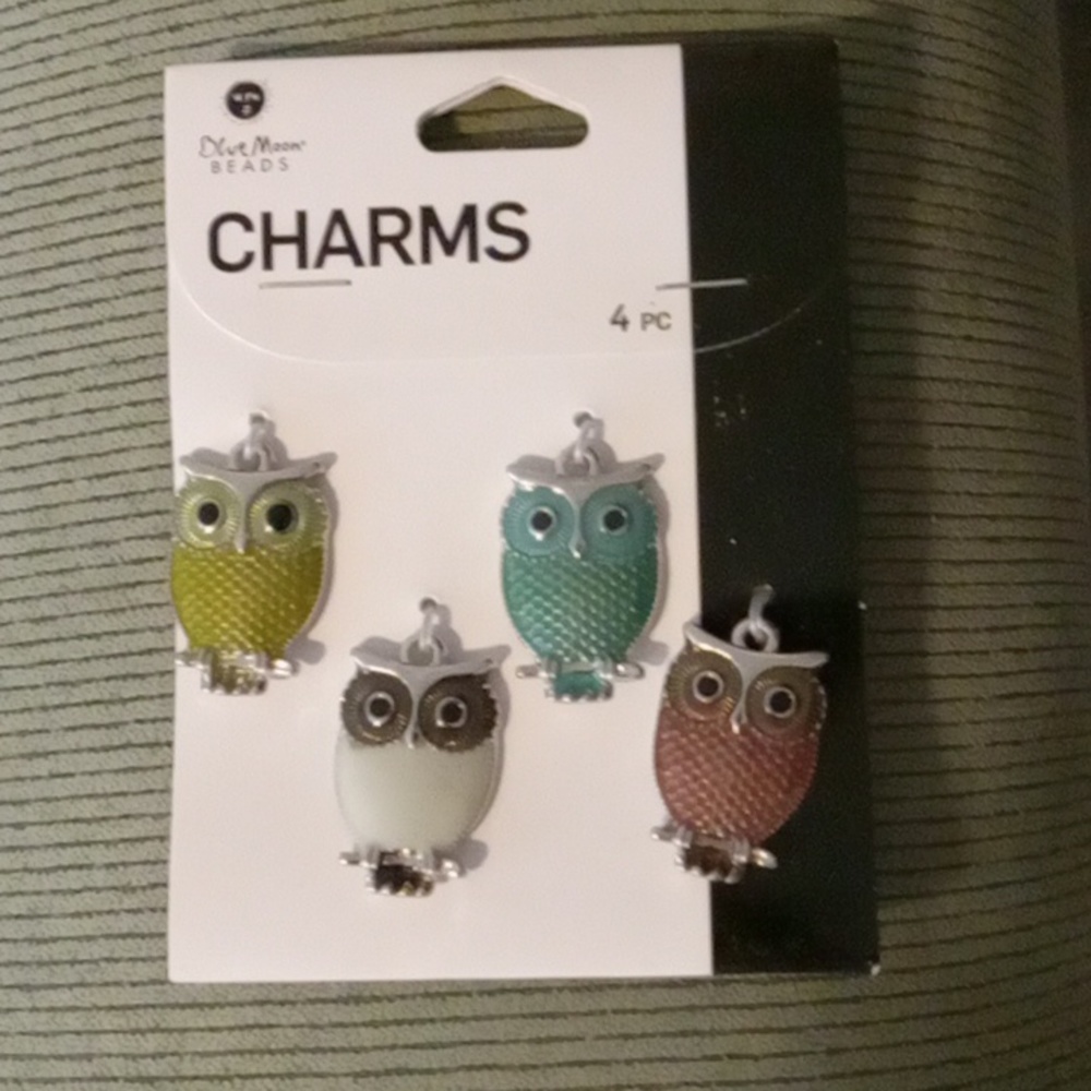 Olive Moon Owl charms for use adding to a necklace chain.